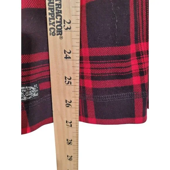 Ralph Lauren Jeans Co Top Shirt Womens 1X Red Black Plaid Elbow Patches Zipper - Picture 7 of 11